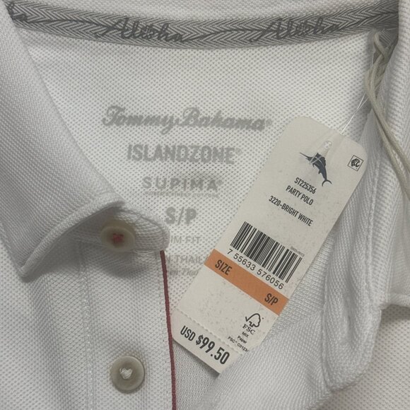Tommy Bahama Men's Small Bright White Emfielder Party Polo Shirt Patriotic Flag - Picture 5 of 10